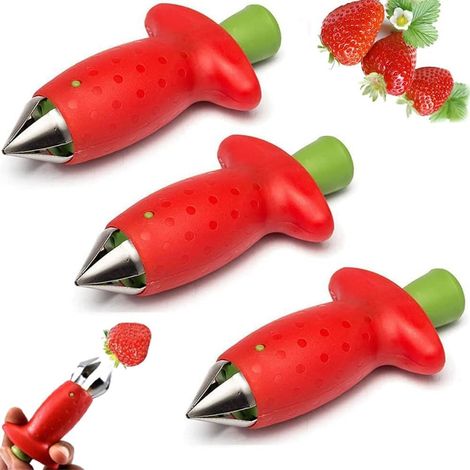 3 Pcs Remover Fruit Corer,Dissolvant de Tige de Fraise et de Tomate,Dissolvant à La Fraise,Tomate Dispositif Séparateur,Acier Inoxydable Plastique Outil pour Retirer équeuter Les Fruits et Légumes (1/5)