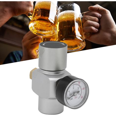 Mini regulador de CO2 con interruptor de apagado MFL3/8" a TR21x4 para elaboración casera de cerveza  Aluminio y bronce  3/8" y TR21x4 configurado para presión de 0 a 60 PSI (1/5)