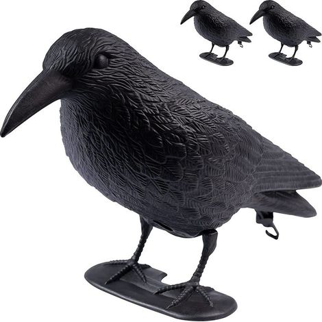 Lot de 3 Corbeaux factices en plastique / 38x13x12,5cm, Noir / Effaroucheur, Anti-Pigeon (1/5)