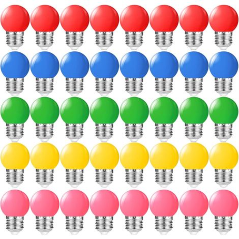 40 Stück E27 Mehrfarbige LED-Glühbirnen (1 W), dekorative LED-Glühbirnen in Rot, Gelb, Blau, Grün und Rosa, für Weihnachten, Hochzeiten und Partys, 230 V Wechselstrom (1/5)