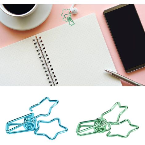 100 carpetas con forma de estrella, clips de papel metálicos de 20 mm, color azul verdoso.