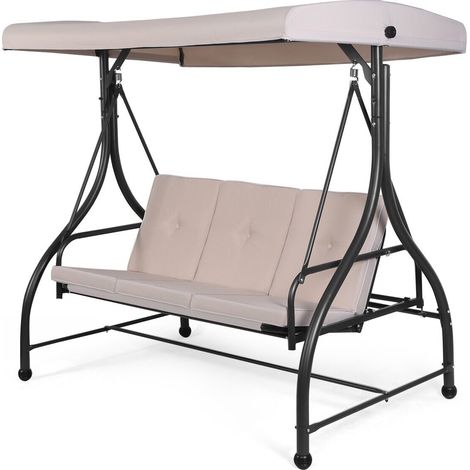 Garden Patio Swing Chair 3 Seater Hammock Bench Convertible Canopy Cushion Seats (1/5)