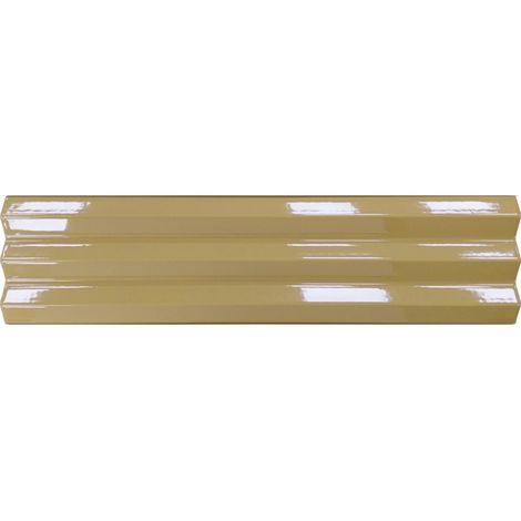 Carrelage mural intérieur brillant en relief vert Acanto 10x40 cm V-Ribbed khaki (1/2)