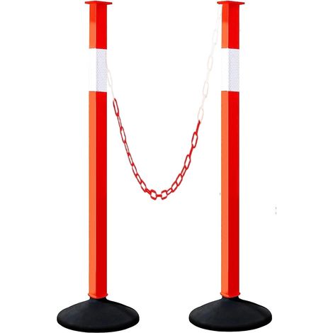 Poteau d'eyeliner avec base lestée et colliers réfléchissants, cônes de stationnement réglables avec chaînes de 4 pieds, poteau de barrière d'entrée de véhicule orange portable pour contrôle (1/5)