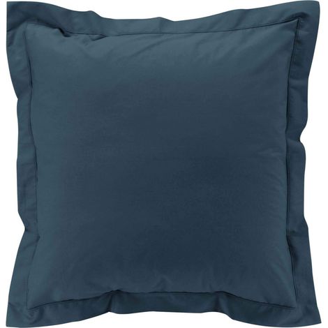 Taie d'oreiller volant plat 100% percale de coton ORIGINE Bleu Foncé 63x63 cm (1/5)