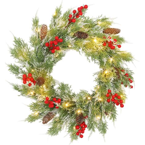 HOMCOM 60 cm Prelit Christmas Wreath, Door Wreath with Realistic Branches (1/5)