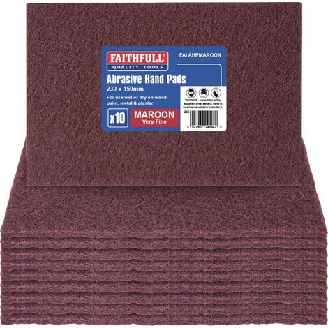 Faithfull Maroon Very Fine Sanding Hand Pad, 230 x 150mm, Pack of 10