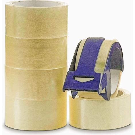 Starfish Clear Tape & Dispenser 6 Rolls 48mm x 50m Clear Parcel Tape Transparent Tape for Packing Boxes & Parcels, Moving House Packaging Tape With Dispenser