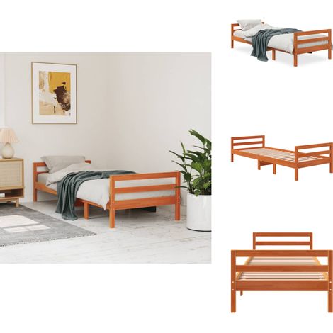 Cadre de lit sans matelas cire marron 75x190 cm bois pin massif - Cadre De Lit - Lit En Bois - Lit Double - Meubles Chambre - Literie (1/5)