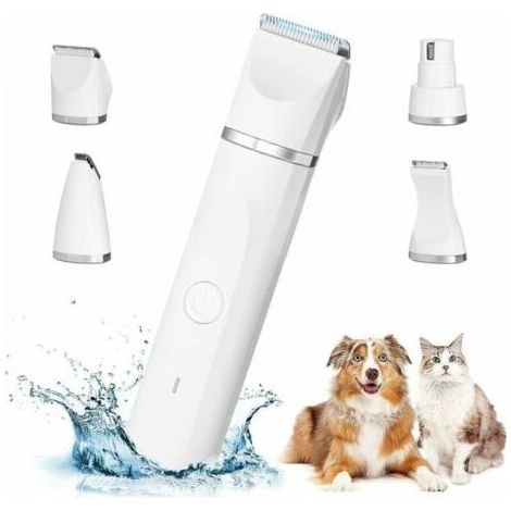 Tondeuse professionnelle 4 en 1 pour animaux de compagnie : tondeuse silencieuse pour poils de chien, étanche IPX7, sans fil, avec cordon USB rechargeable pour chats et chiens autres. (1/5)