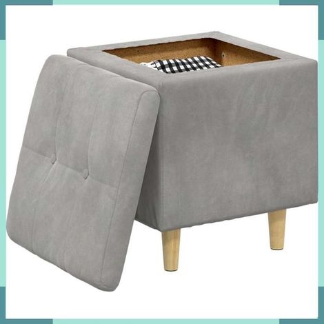 Pouf de rangement - 876810 - Gris clair - Velours - 40 x 40 x 45 cm (1/5)