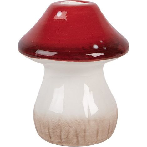 Bougeoir Champignon en Céramique Blanc et Rouge pour Décoration ⌀ 9 x 10 cm - PANGIVO (1/3)