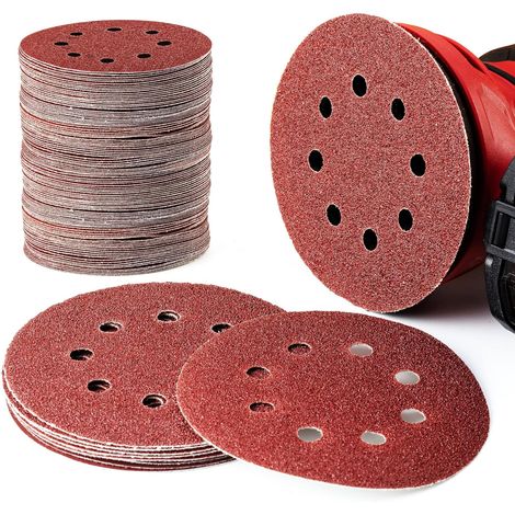 Schleifscheibe - 125 mm, Körnung 60 80 100 120 240, runde Schleifscheiben, Polierscheibe, 8 Löcher, runde Form (100 Stück) (1/5)