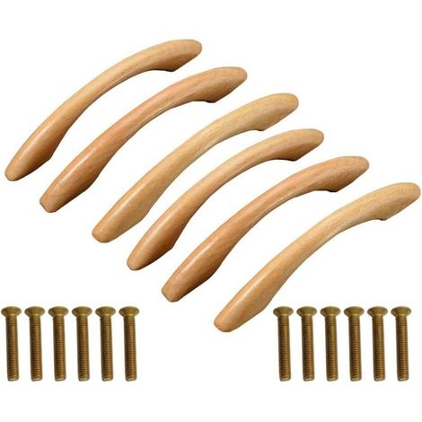 6 Pcs Poignées de Cabinet en Bois Arc Forme 128mm. Boutons pour Meubles. Placard et Tiroir (Jaune) (1/4)
