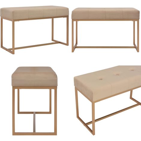 Bank 80 cm Beige Samt - Samtbank - Wohnzimmer Dekoration - Flurbank - Beistelltisch - Beige Sofa - Home & Living (1/5)