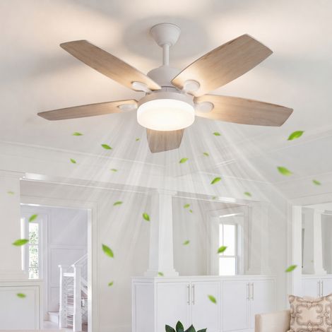 Ventilateur de plafond lumineux plafonnier - 5 pales - ultra silencieux - 6 vitesses - télécommande - éclairage LED trois températures de couleur 33,6W - adapté salon chambre - bois naturel (1/5)
