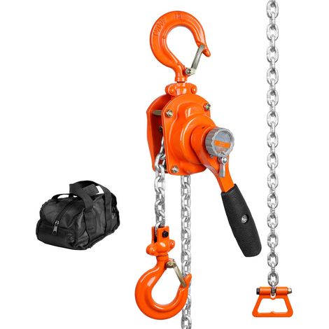 Treuil à chaîne manuel 1/2 tonne, capacité 499,5 kg, hauteur 1,5 m, acier galvanisé G80, frein Weston double-cliquet, rotation 360° pour garage et atelier. (1/5)
