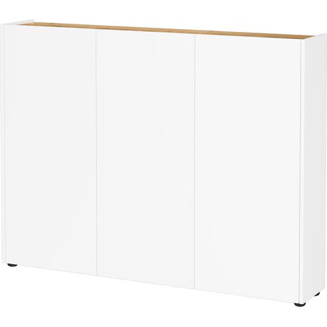 Meuble d'entrée 138x25x105 cm blanc et chêne - TREDY