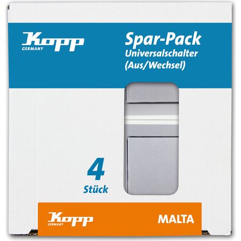 Kopp - MALTA – Profi-Pack: 4 Universalschalter (Aus-/Wechsel), Farbe: silber - 622620052 (1/2)