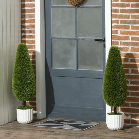 Lote de 2 cipreses artificiales de 90 cm en maceta con musgo decorativo, verde HAVRYA (1/5)