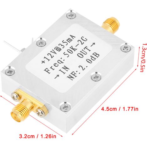 amplificateur RF 50K-2G à large bande avec faible bruit (LNA) et gain de 31 dB à 0,5 GHz (1 pièce). (1/5)