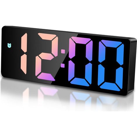 Réveil Numérique LED Horloge Numérique, Multicolore Reveil avec Temps Date Température, Fonction Somnoler, Luminosité Réglable, Pour Maison Bureau Voyage (1/5)