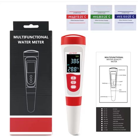 pH-mètre et thermomètre numérique 2-en-1, testeur multifonction de qualité de l'eau avec poudre d'étalonnage 3 points, double écran LCD et ATC, pour eau potable... (1/5)