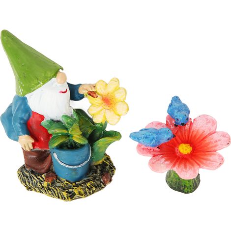 Lot de 2 Lutins de Jardin Miniatures, Statues de Fleurs Peintes à la Main, Résistantes à l'Eau et aux UV, Porte-Bonheur pour Décor Extérieur (1/5)