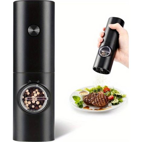 Molinillo automático de cerámica para pimienta y sal: tamaño de molienda ajustable, con luz LED, manejo con una sola mano, recargable. (1/5)