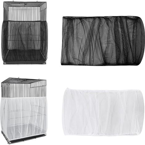 2 Pièces Couverture de Cage à Oiseaux, Housse de Protection en Maille, Universelle Attrape Graine Ajustable Filet Cage Oiseaux Filet de Perroquet en Maille de Nylon, Blanc et Noir (1/5)