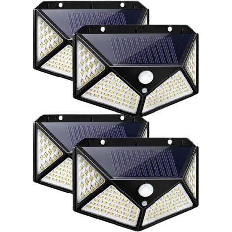 Lampe solaire d'extérieur 100 LED, éclairage de jardin, étanche, avec détecteur de mouvement, applique murale solaire, 3 modes de jardin (lot de 4) [Classe énergétique A+++] (1/5)