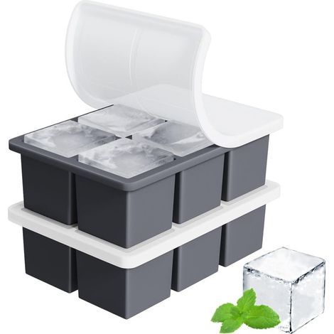 Grand bac à glaons pour whisky : grand bac à glaons carré pour cocktails – Lot de 2 bacs à glaons en silicone à l'ancienne