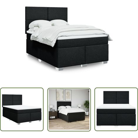 vidaXL Sommier à lattes de lit avec matelas Noir 140x200 cm Tissu (1/5)
