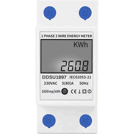 Compteur d’énergie électrique numérique monophasé sur rail DIN – 1 fil ou 2 fils, multifonction, affichage LCD, précision classe 1 (1/5)