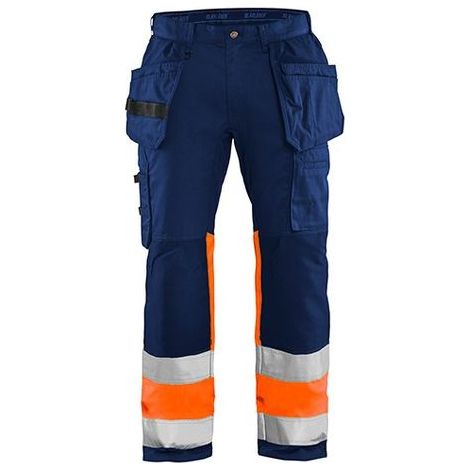Pantalon de travail haute visibilité stretch 1558 - Marine/Orange fluo XL - FR(50) - SE(C56) - Courtes (1/2)