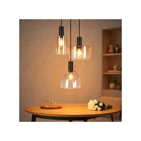 GBLY Pendellampe Esszimmer Pendellampe 3 Glühbirnen Glas Pendelleuchte Vintage Esszimmerlampe Hängend E27 Esstischlampe Retro Pendelleuchte Höhenverstellbar für Wohnzimmer Esstisch Ohne Lichtquelle (1/5)