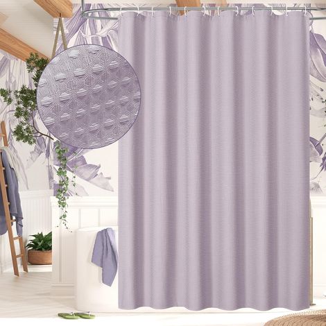 Rideau de douche en tissu gaufré violet, Rideaux de douche texturés à tissage gaufré lourd pour décoration de salle de bain moderne de luxe, Rideau de douche spa hôtel avec poids, 183 x (1/5)