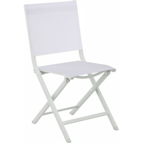 Proloisirs – Chaise de jardin pliante – Aluminium époxy blanc – Toile TPEP chiné blanc – Hauteur d'assise 46 cm – Rangement facile