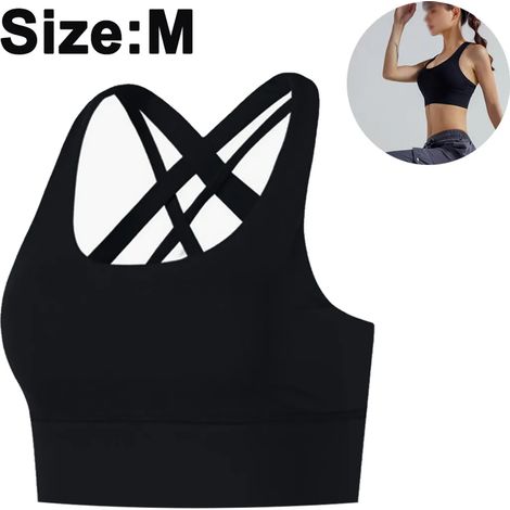 Große Größen Damen Hochintensives Sport-BH Kreuzgurt-Design Laufen Fitness Schwarz (1/5)