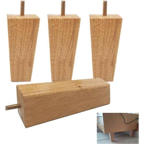 pieds de canapé en bois, pieds de meubles en bois fiables, pieds d'armoire carrés fuselés, pieds de remplacement pour canapé avec boulon M8 de 15 cm (5,9 pouces). (1/5)