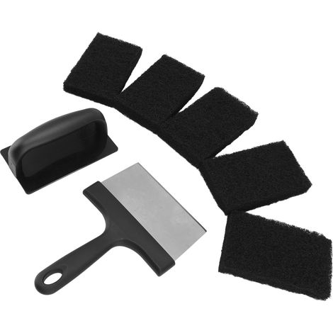 Kit de nettoyage pour grille de barbecue : ensemble de nettoyants pour barbecue comprenant un grattoir en acier inoxydable, une brosse et des blocs d'éponge. (1/5)