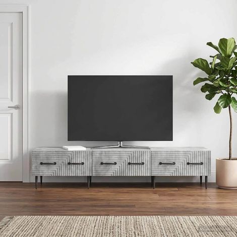 Meuble TV gris béton avec 3 tiroirs en bois d’ingénierie, 147 x 34,5 x 30 cm - PANGIVO (1/5)