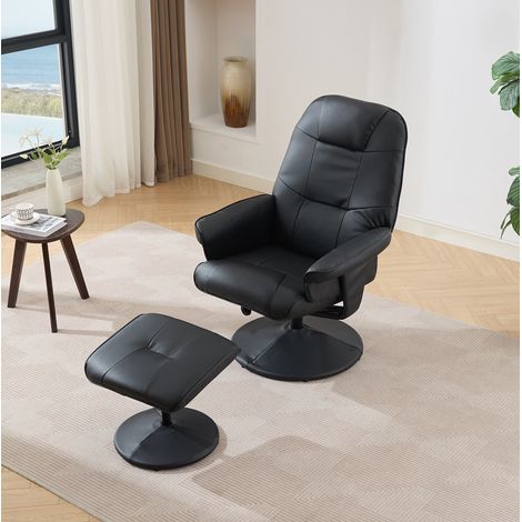 Sillón de masaje reclinable con calefacción, giro 360°, reposapiés, PU negro (1/5)