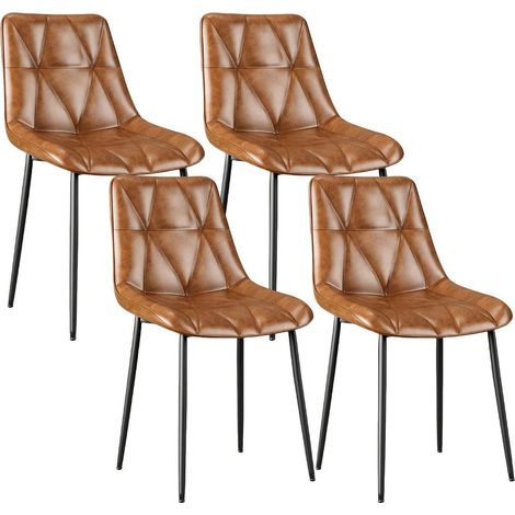 Esszimmerstühle 4er Set, bis 200kg belastbar, PU-Leder, Metallbeine, Braun (1/5)