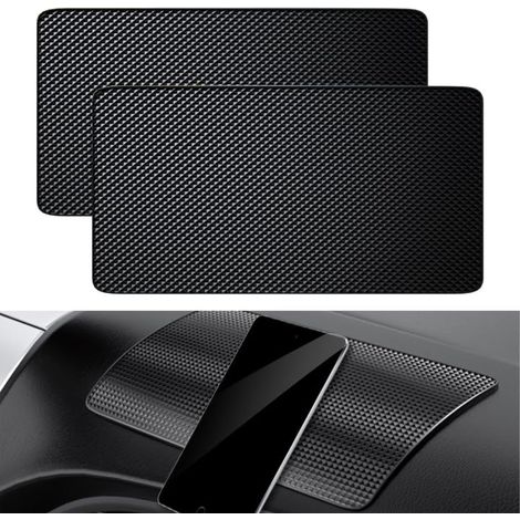 Lot de 2 tapis antidérapants pour tableau de bord de voiture - 27 x 15 cm - Antidérapant - Pour décoration de voiture, téléphone portable, lunettes de soleil, clés et télécommande TV - Noir (1/5)