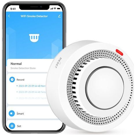 Wi-Fi-Smart-Rauchmelder, Feuermelder, kabelloser Heim-Rauchmelder mit App-Benachrichtigung (Batterie nicht im Lieferumfang enthalten) (1/5)