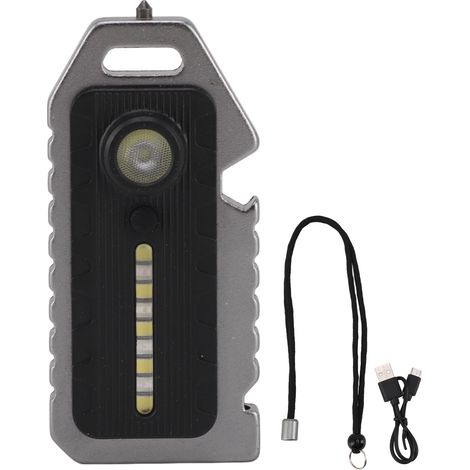 Lampe Torche LED COB Magnétique Multifonction Gris 5W 300lm Ouvre-Bouteille Sifflet Casse-Vitre USB Rechargeable Compacte (1/5)