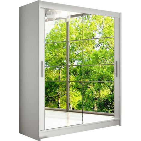 Armario Closico 127, Blanco, 200x150x58cm, Puertas de armario: Correderas, Número de estantes: 5