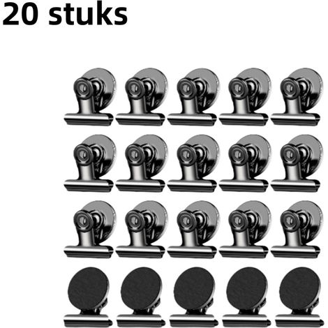 Lot de 20 pinces magnétiques rondes pour réfrigérateur, maintiennent photos et notes, diamètre 30 mm, couleur noire (1/5)