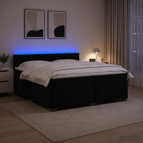 Cama con Base Tapizada, Colchón y Luz LED Negro 200 x 200 cm (1/5)